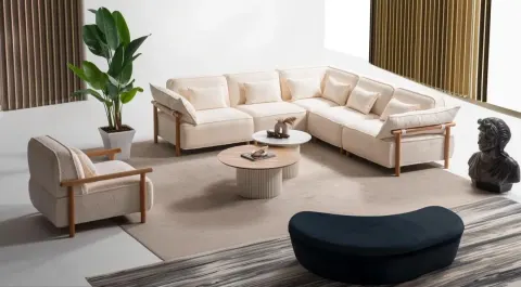 Oscar Wooden Leg Modern Corner Sofa Set