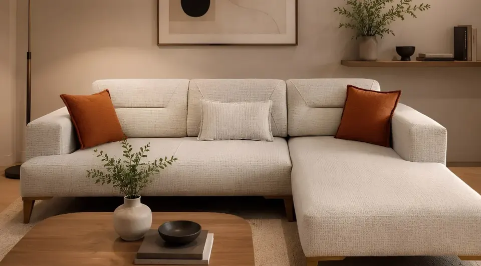 Pearl Wooden Legged Corner Sofa Set with Bed