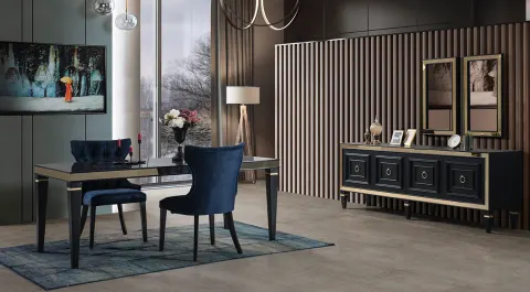 Bornova Art Deco Black Dining Room Set