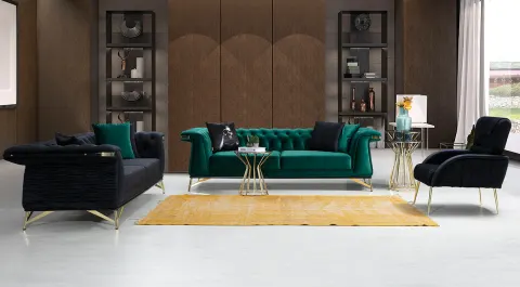 Salonz Green Metal Leg Koltuk Takım