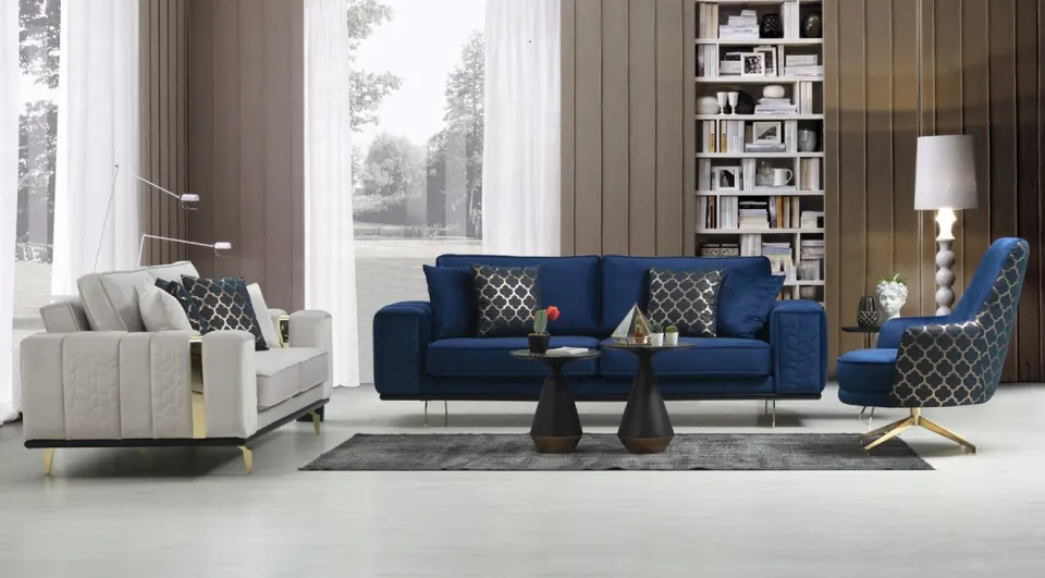 Class  Gold Metal Leg Sofa Set