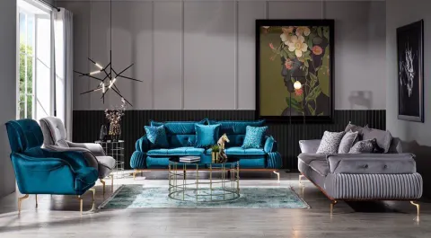 Wilma  Gold Metal Leg Sofa Set