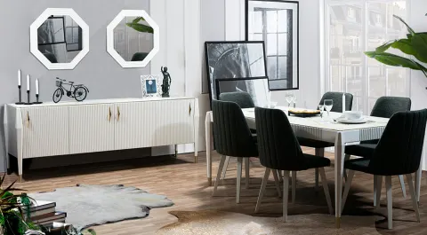 Eliza White Marble Patterned Dining Room Set