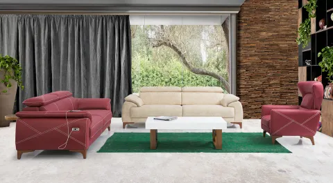 Oscar Motorized USB Input Sofa Set (Bordo)