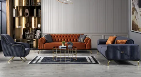 Simay  Gold Metal Leg Sofa Set