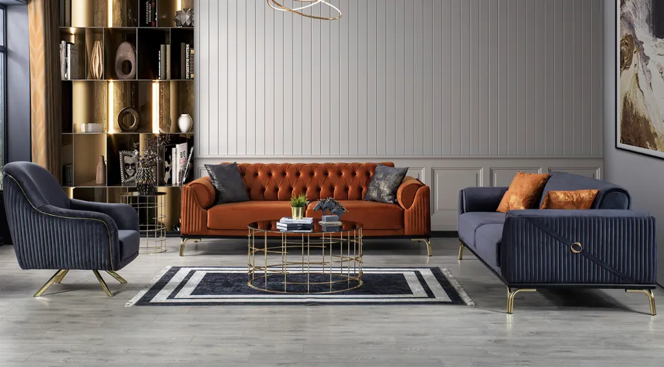 Simay  Gold Metal Leg Sofa Set
