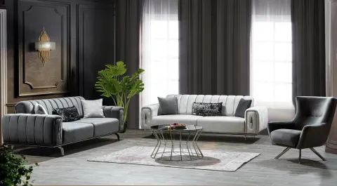Çizgi  Metal Leg Sofa Set