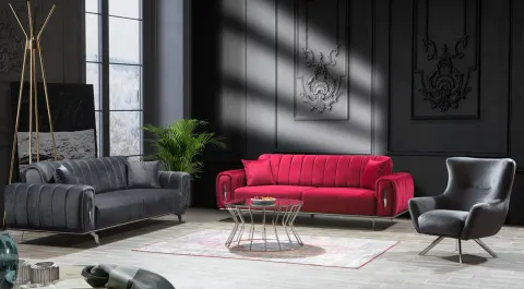 Çizgi  Metal Leg Sofa Set 2