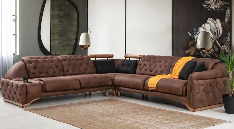 Zen Wooden Leg Corner Sofa Set