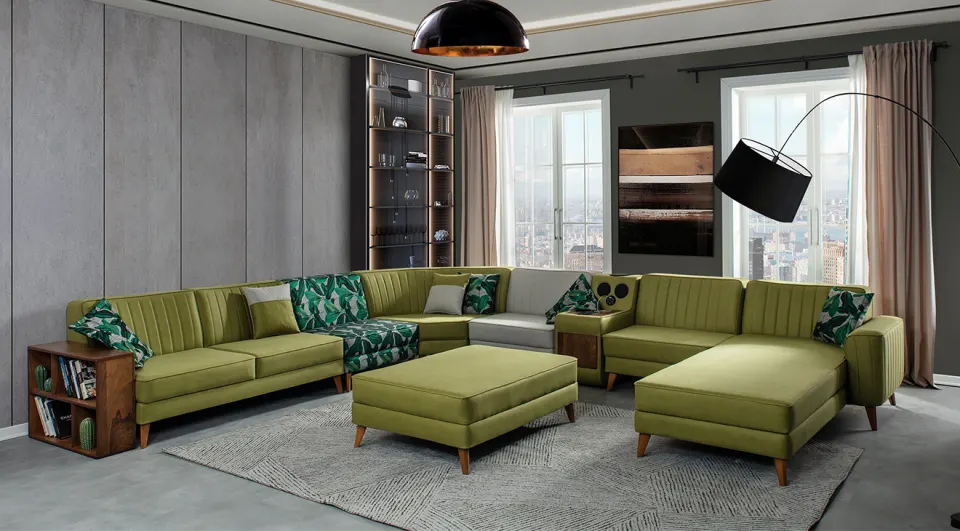 Puzzle Wooden Leg Corner Sofa Set