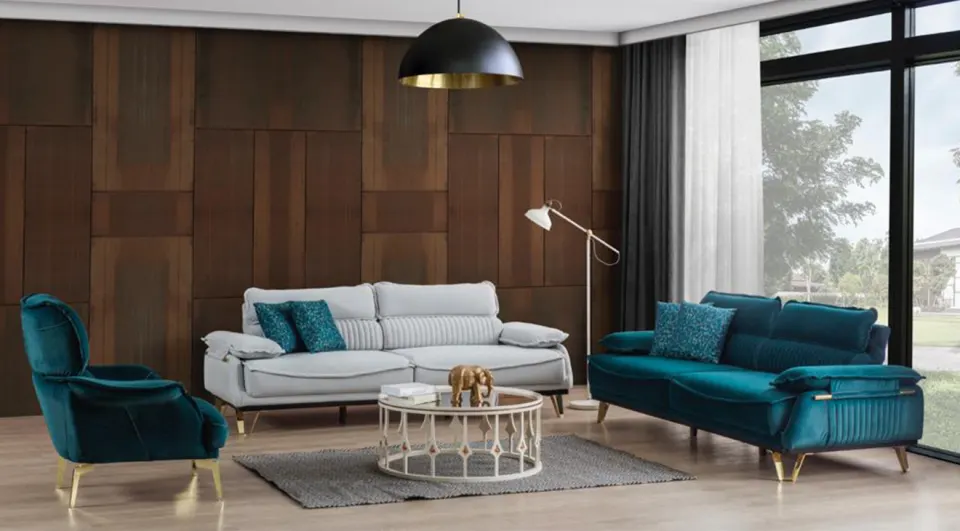 Gold Duru  Metal Leg Sofa Set 2
