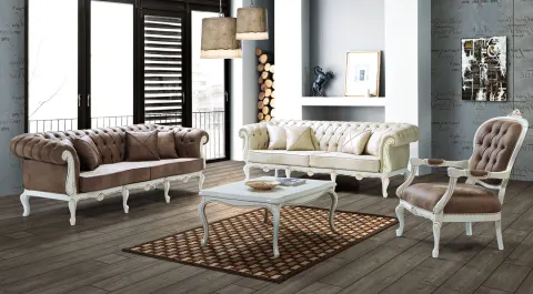 Belinay Wooden Leg Avangard Sofa Set