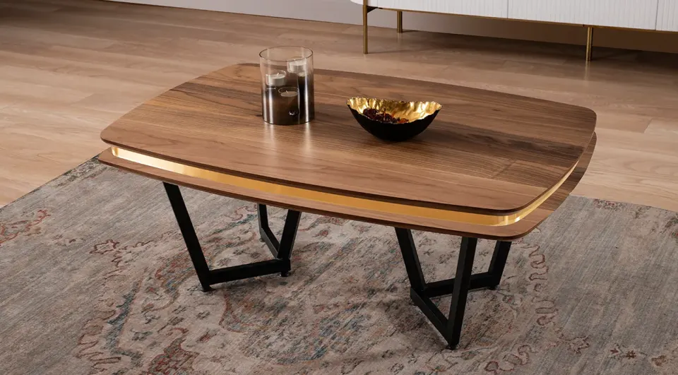 Tesla Metal Leg Walnut Coffee Table 