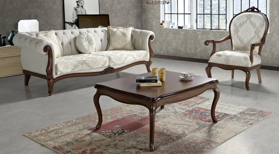 Eylül Wooden Leg Avangard Sofa Set