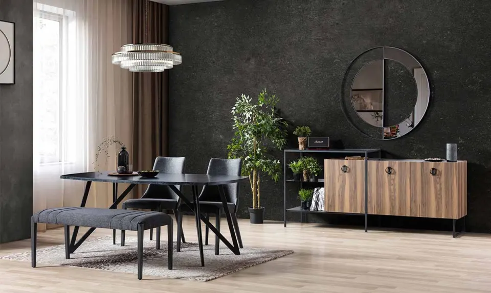 Cool Metal Leg Dining Room Set (Walnut)