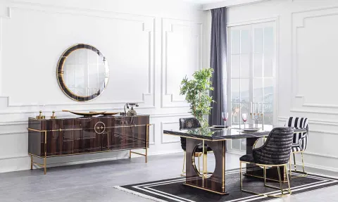 Ramsey Metal Leg Dining Room Set (Koyu Walnut)