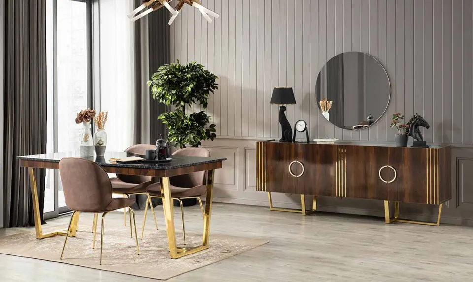 Bella Metal Leg Dining Room Set (Koyu Walnut-02)