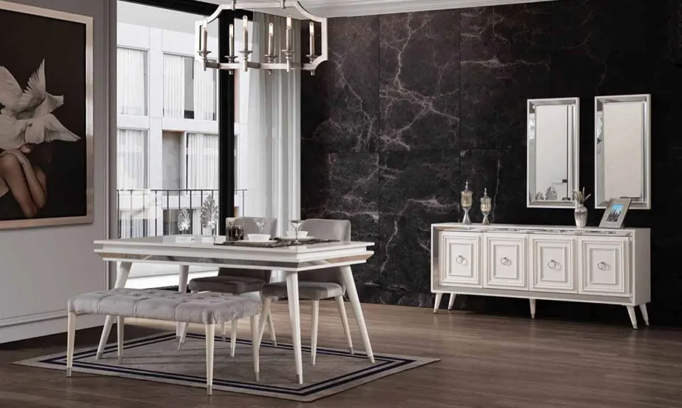 Zena Art Deco White Dining Room Set