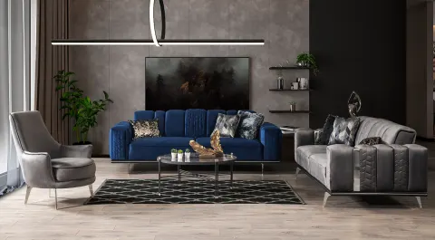 Fransa  Silver Metal Leg Sofa Set