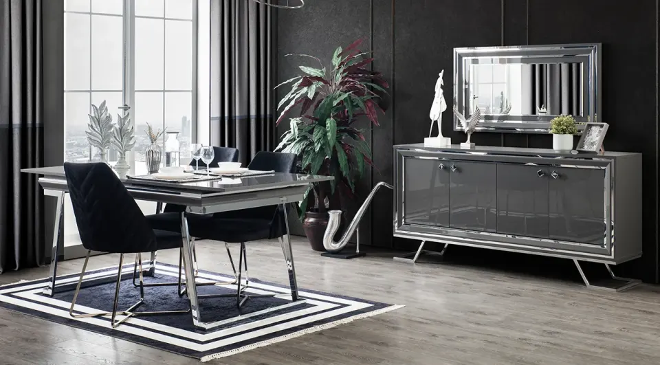 Asos Metal Leg Dining Room Set (Anthracite )