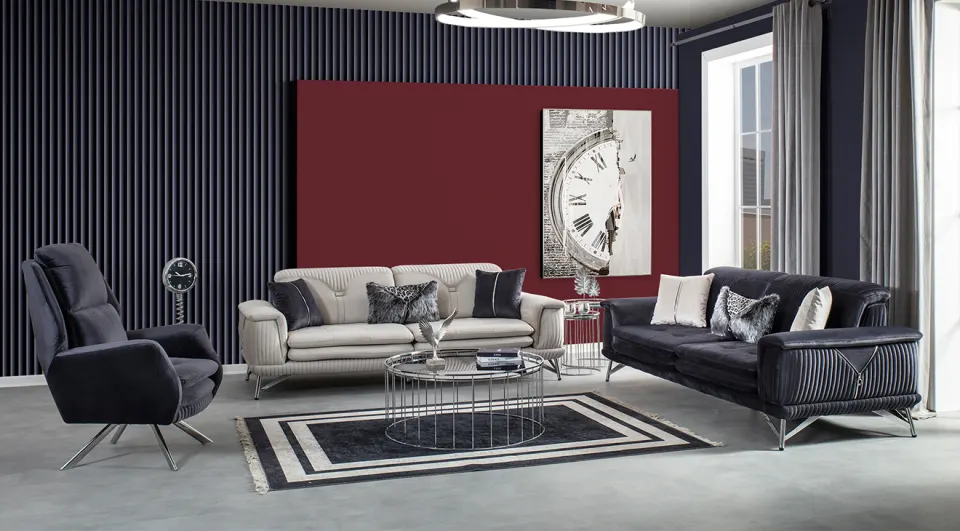 Nlüx  Silver Metal Leg Sofa Set