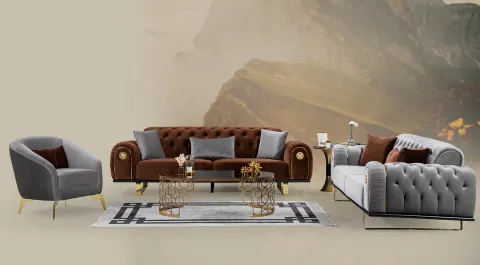 Mira  Gold Metal Leg Sofa Set 2