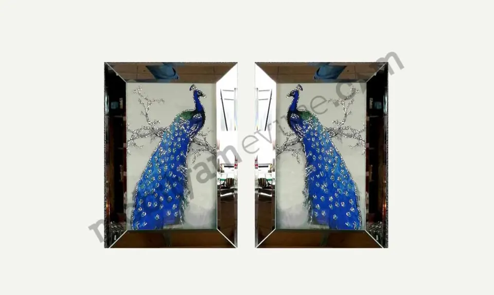 Glittery Peacock Mirror Framed Painting