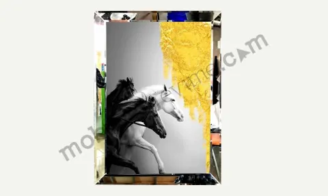 World of Horses Painting with Mirror Frames