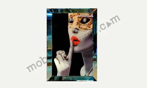 Masked Woman Painting with Mirror Frame