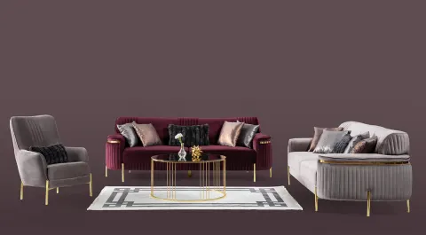 Sarissa  Gold Metal Leg Sofa Set