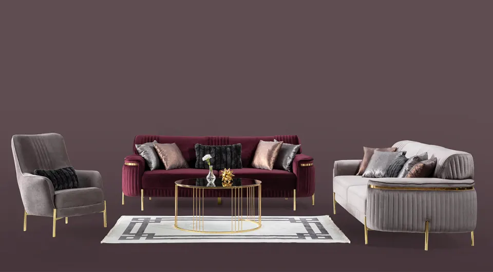 Sarissa  Gold Metal Leg Sofa Set