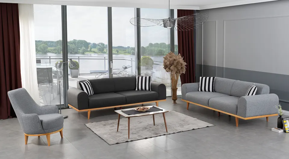 Santos Wooden Leg Sofa Set