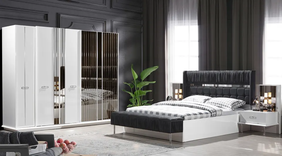 Madrit White Metal Leg Bedroom Set