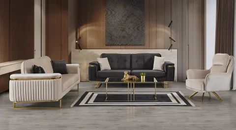 Armoni Gold Metal Leg Sofa Set