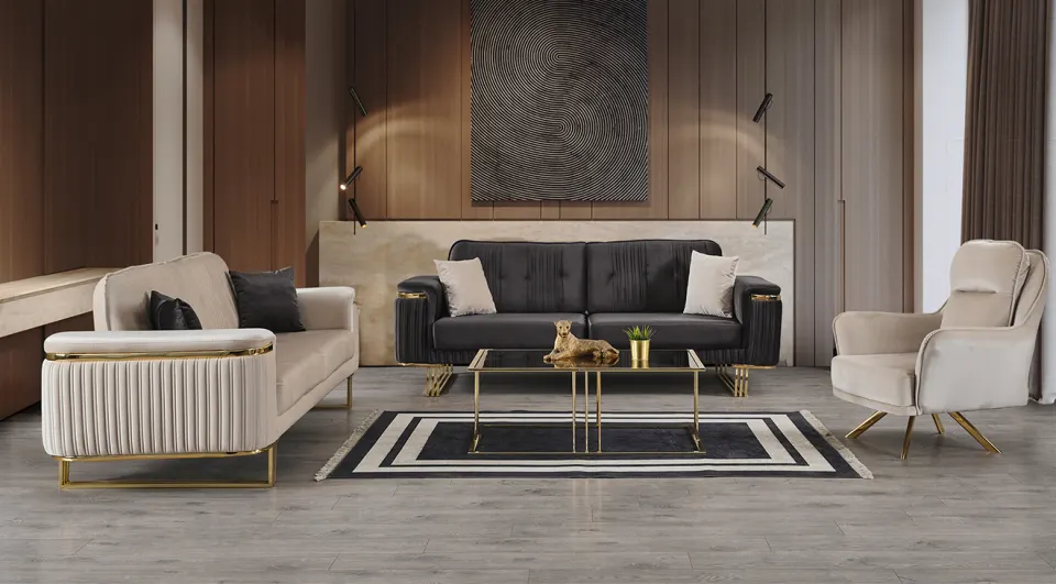 Armoni Gold Metal Leg Sofa Set