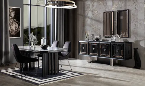 Simon Black Metal Leg Dining Room Set