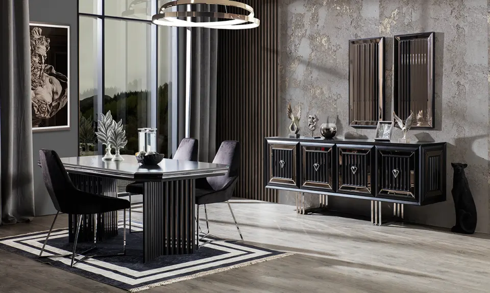 Simon Black Metal Leg Dining Room Set