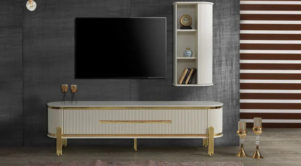 Cumba White Metal Leg TV Unit 