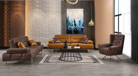 Luna  Gold Metal Leg Sofa Set