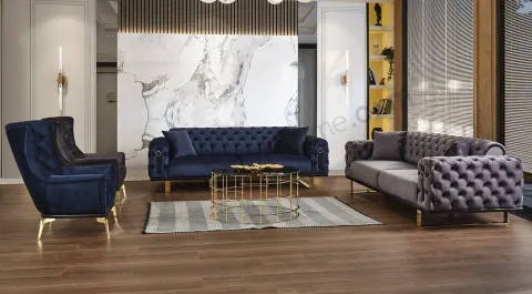 Floransa Metal Leg Chester Sofa Set
