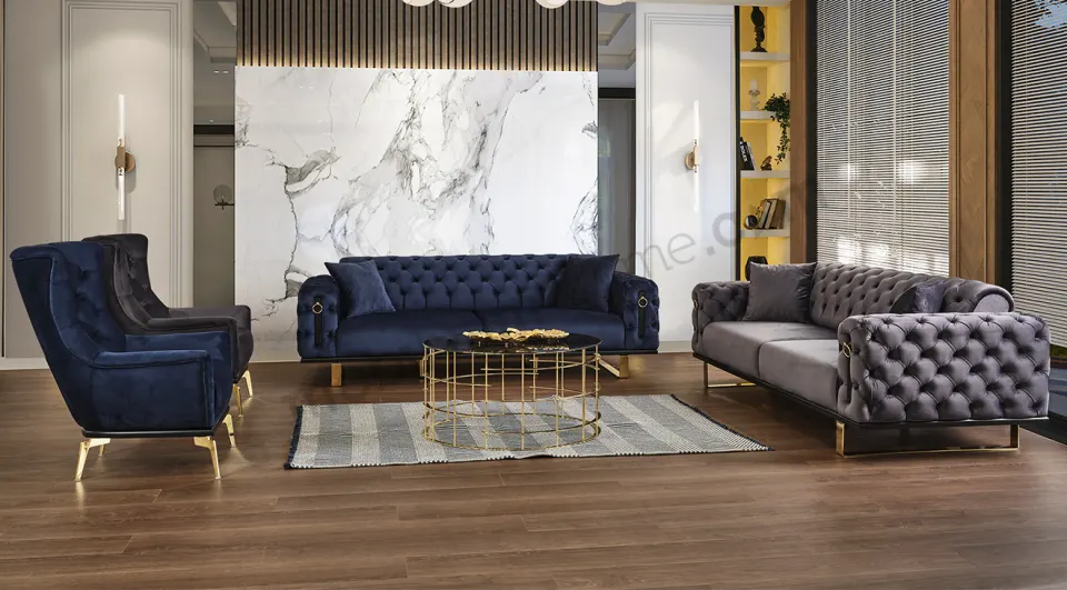 Floransa Metal Leg Chester Sofa Set