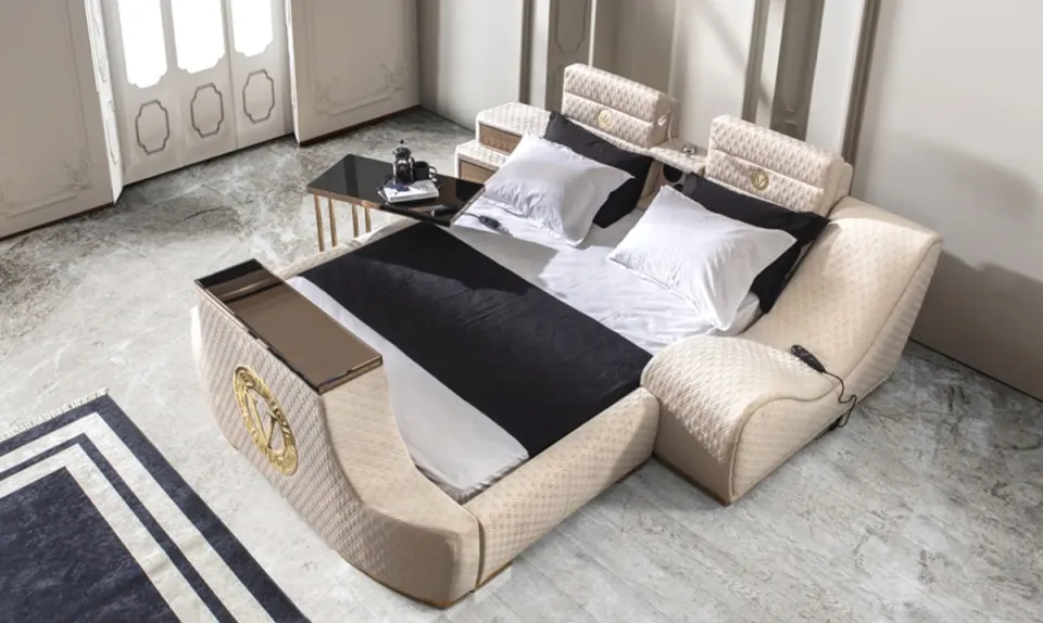 Confort Cream TV Mechanism Smart Bed with Massage