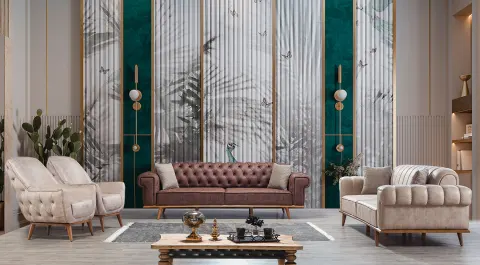 Berrak Wooden Leg Sofa Set