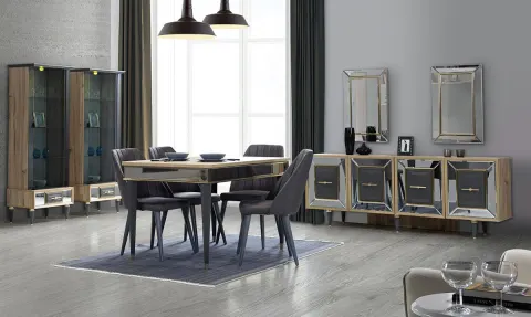 Ilgın Anthracite Dining Room Set (Walnut)