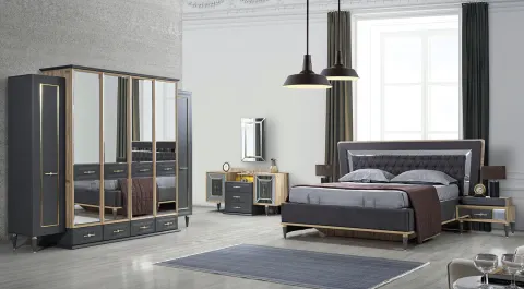 Ilgın Anthracite-Walnut Bedroom Set