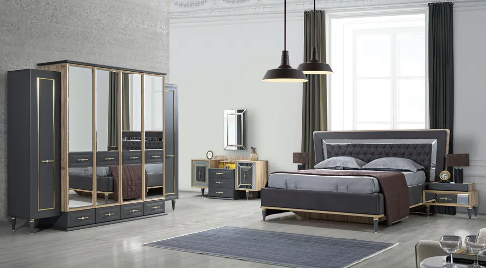 Ilgın Anthracite-Walnut Bedroom Set