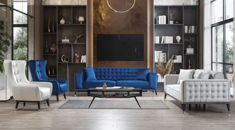 Petek Blue Chester Sofa Set