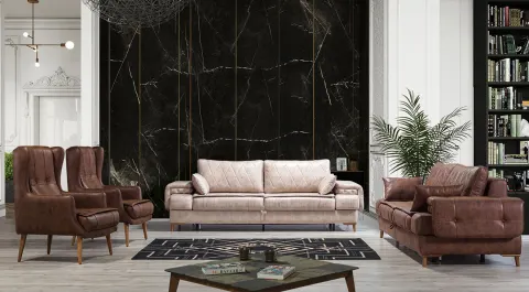 Safir   Wooden Leg Sofa Set