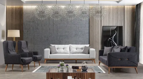 Venüs  Black White Wooden Leg Sofa Set
