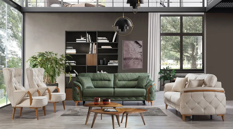 Yıldız   Wooden Leg Sofa Set